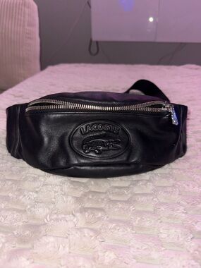 Lacoste Black Leather Belt Bag with Embossed Croc